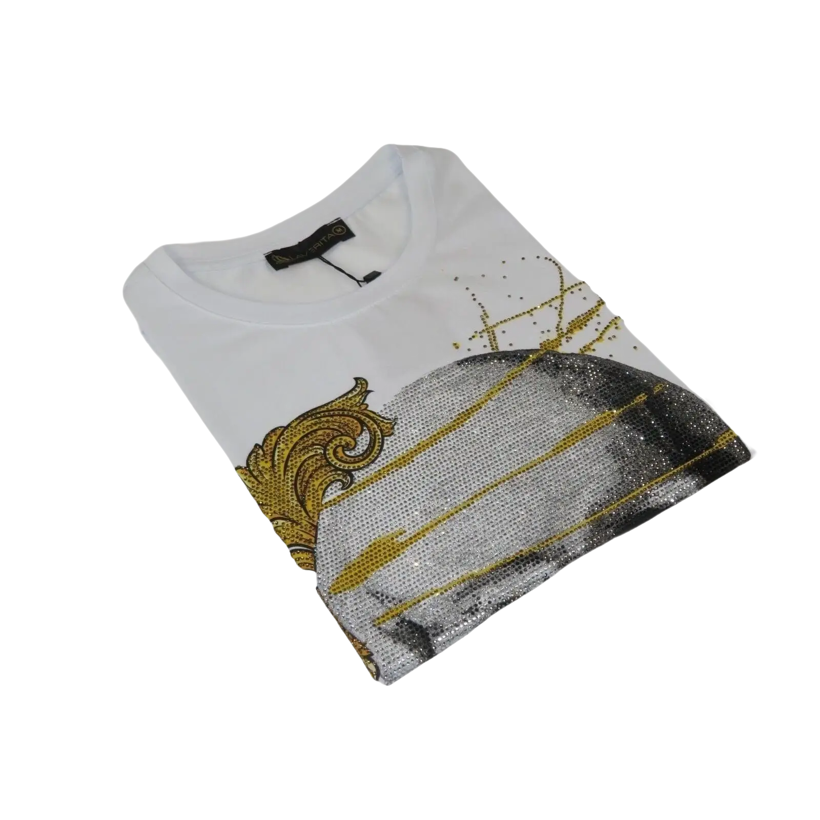 Men LAVERITA European Fashion Crew Shirt Rhine Stones Skeletons 93356 White - J.Valintin Men's Wear Legend - 99927