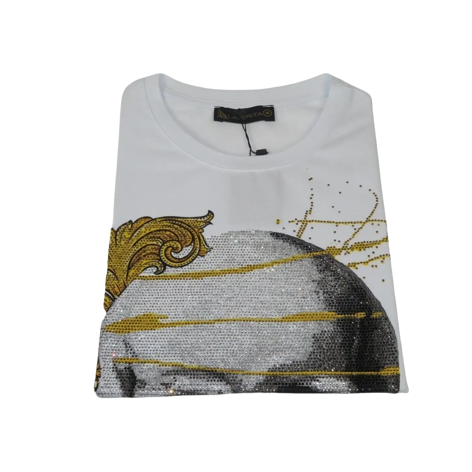 Men LAVERITA European Fashion Crew Shirt Rhine Stones Skeletons 93356 White - J.Valintin Men's Wear Legend - 99927