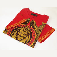 Men LAVERITA European Fashion Crew Shirt Short Sleeve Lion Medallion 93312 Red - J.Valintin Men's Wear Legend - 99945