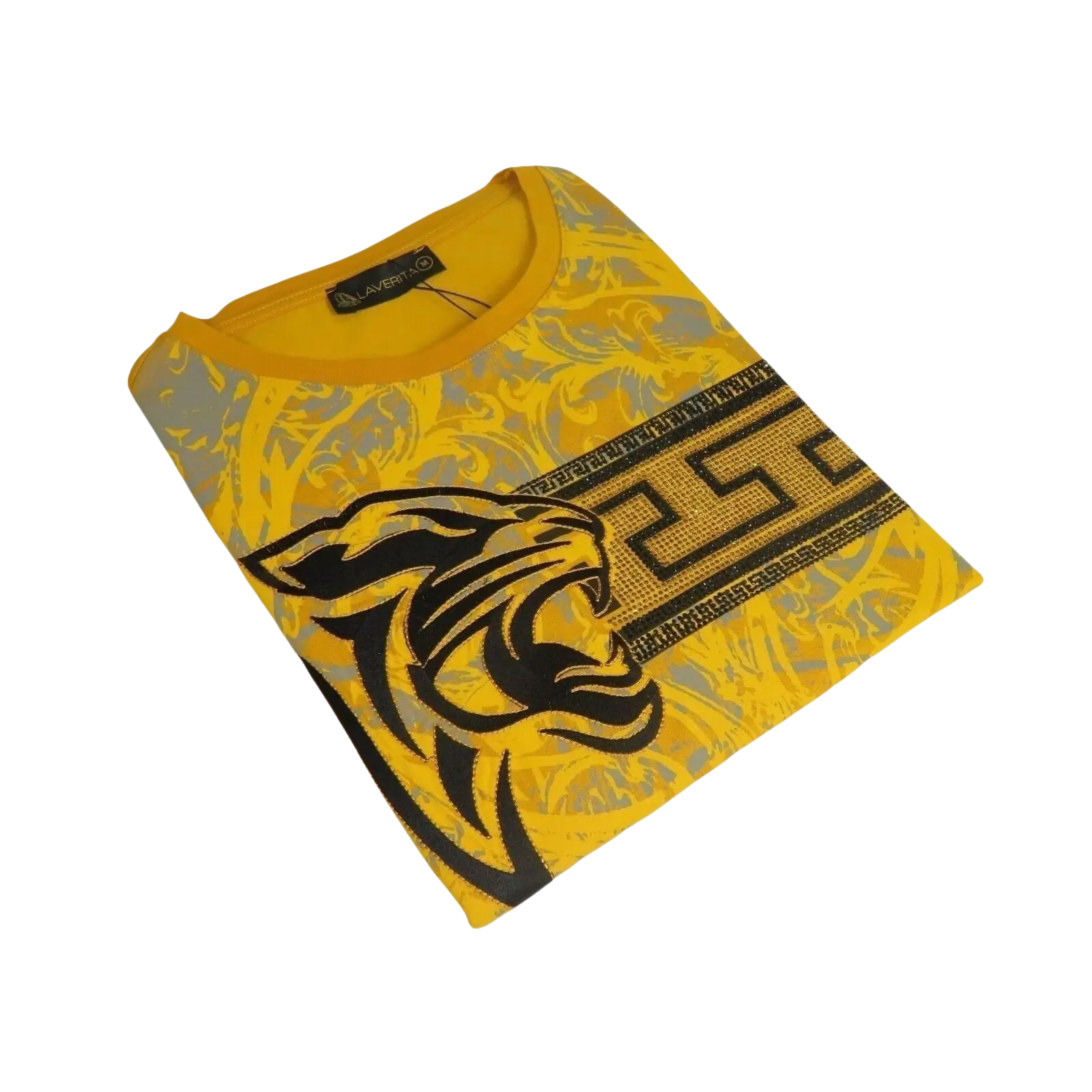 Men LAVERITA European Fashion Crew Shirt Short Sleeve Lion Medallion 93324 Gold - J.Valintin Men's Wear Legend - 99909