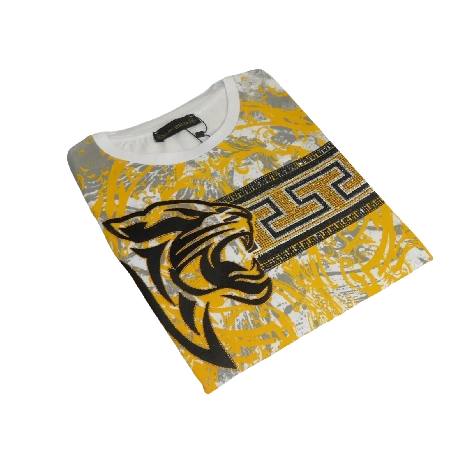 Men LAVERITA European Fashion Crew Shirt Short Sleeve Lion Medallion 93324 White - J.Valintin Men's Wear Legend - 99915