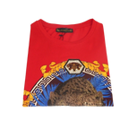 Men LAVERITA European Fashion Crew Shirt Short Sleeve Lion Medallion 93357 Red - J.Valintin Men's Wear Legend - 99963