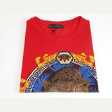 Men LAVERITA European Fashion Crew Shirt Short Sleeve Lion Medallion 93357 Red - J.Valintin Men's Wear Legend - 99963