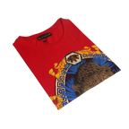 Men LAVERITA European Fashion Crew Shirt Short Sleeve Lion Medallion 93357 Red - J.Valintin Men's Wear Legend - 99963