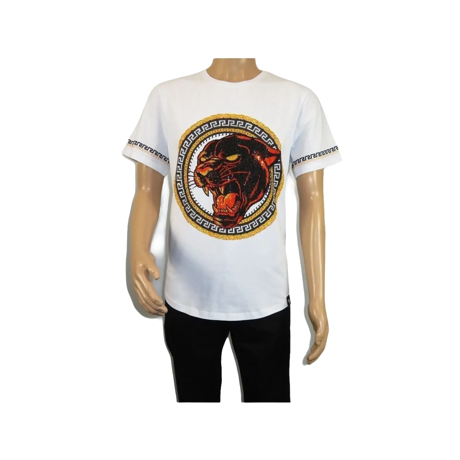 Men LAVERITA European Fashion Crew Shirt Short Sleeve Lion Medallion 94453 White - J.Valintin Men's Wear Legend - 99921