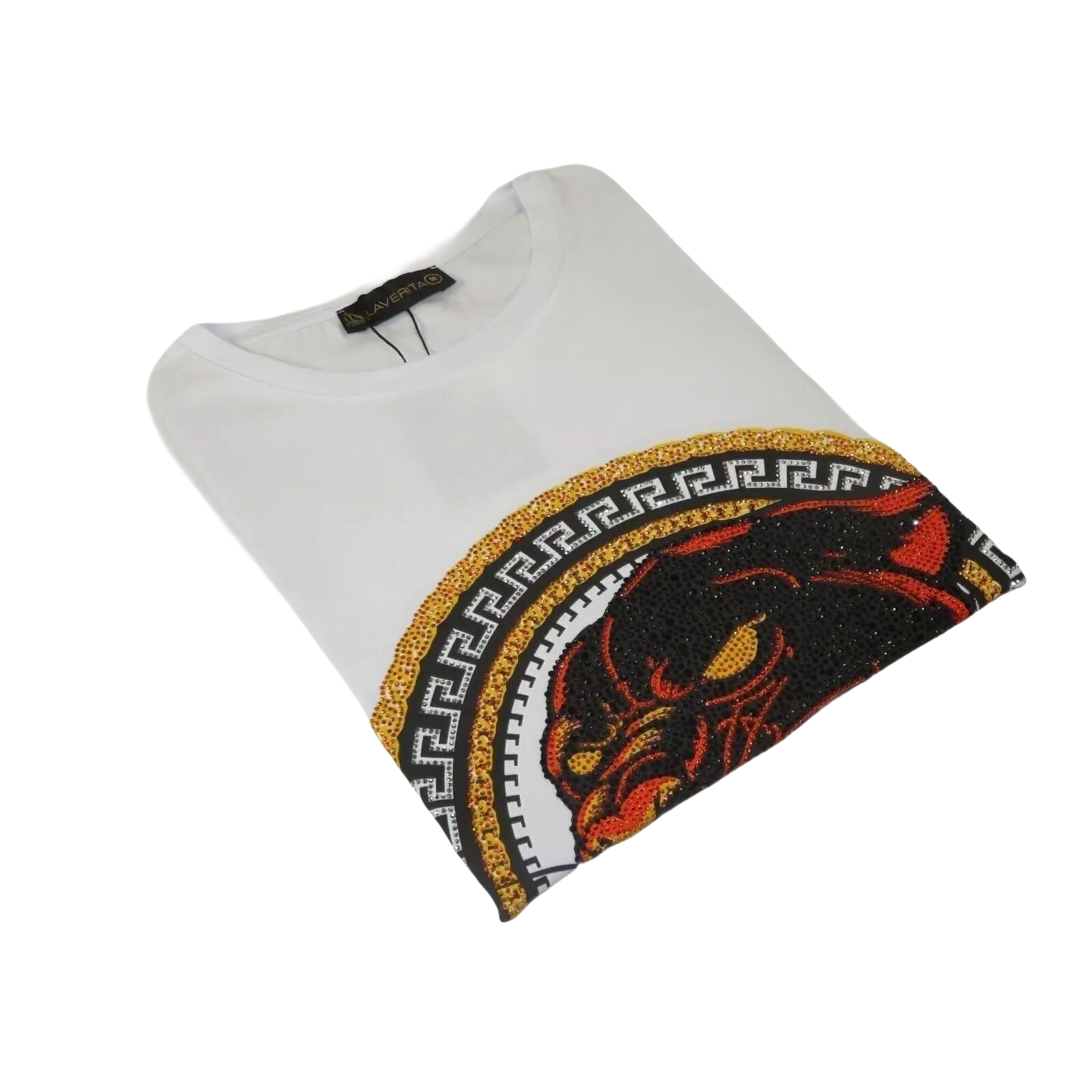 Men LAVERITA European Fashion Crew Shirt Short Sleeve Lion Medallion 94453 White - J.Valintin Men's Wear Legend - 99921