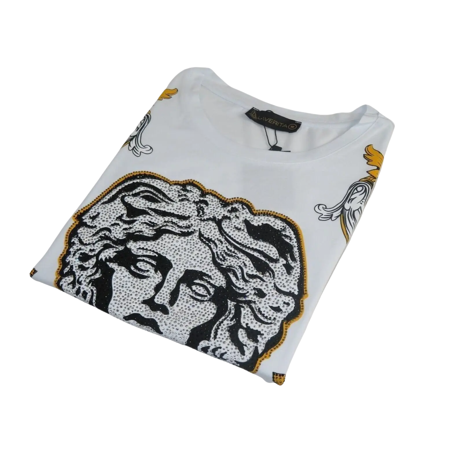 Men LAVERITA European Fashion Crew Shirt Short Sleeve Medusa Floral 93361 White - J.Valintin Men's Wear Legend - 99933