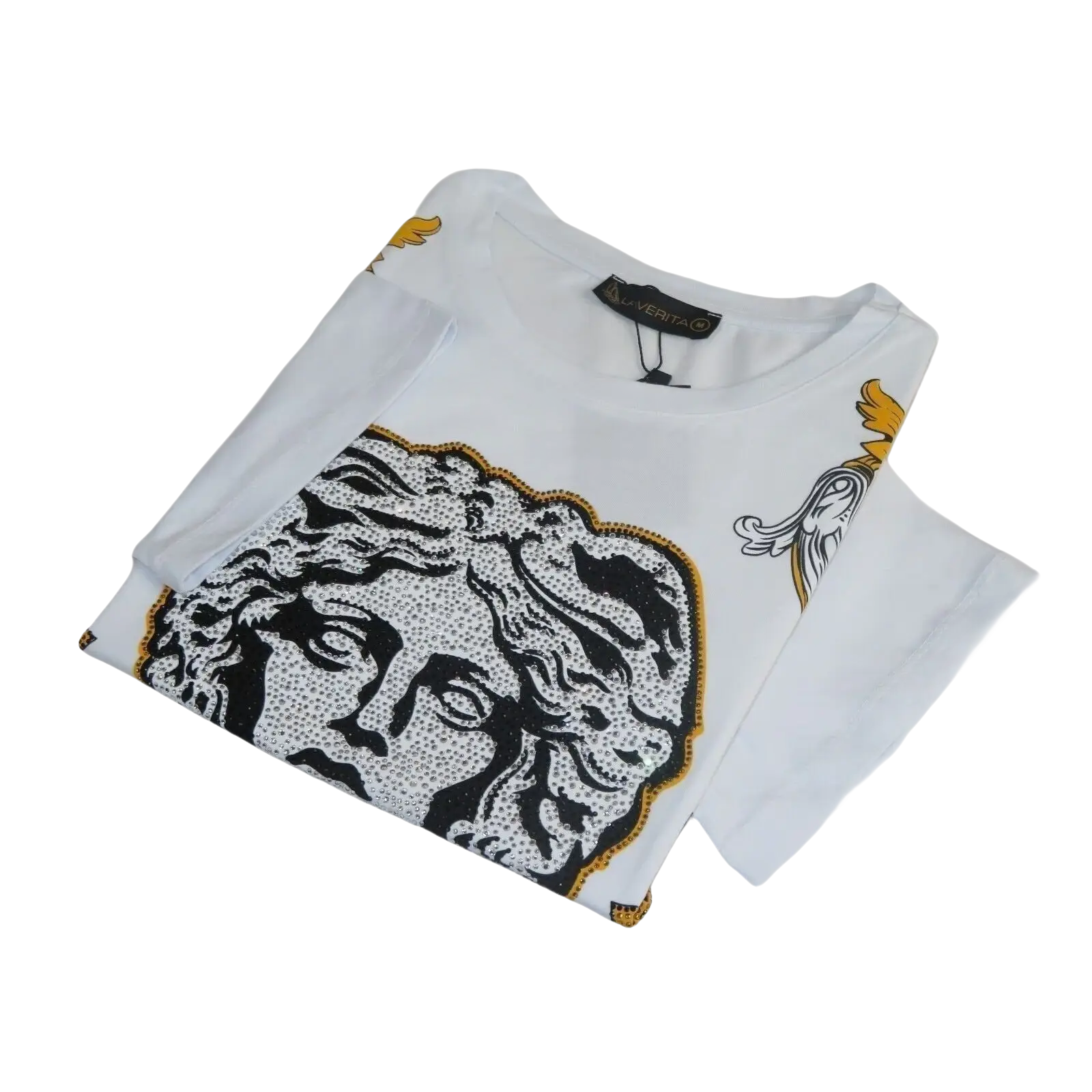 Men LAVERITA European Fashion Crew Shirt Short Sleeve Medusa Floral 93361 White - J.Valintin Men's Wear Legend - 99933