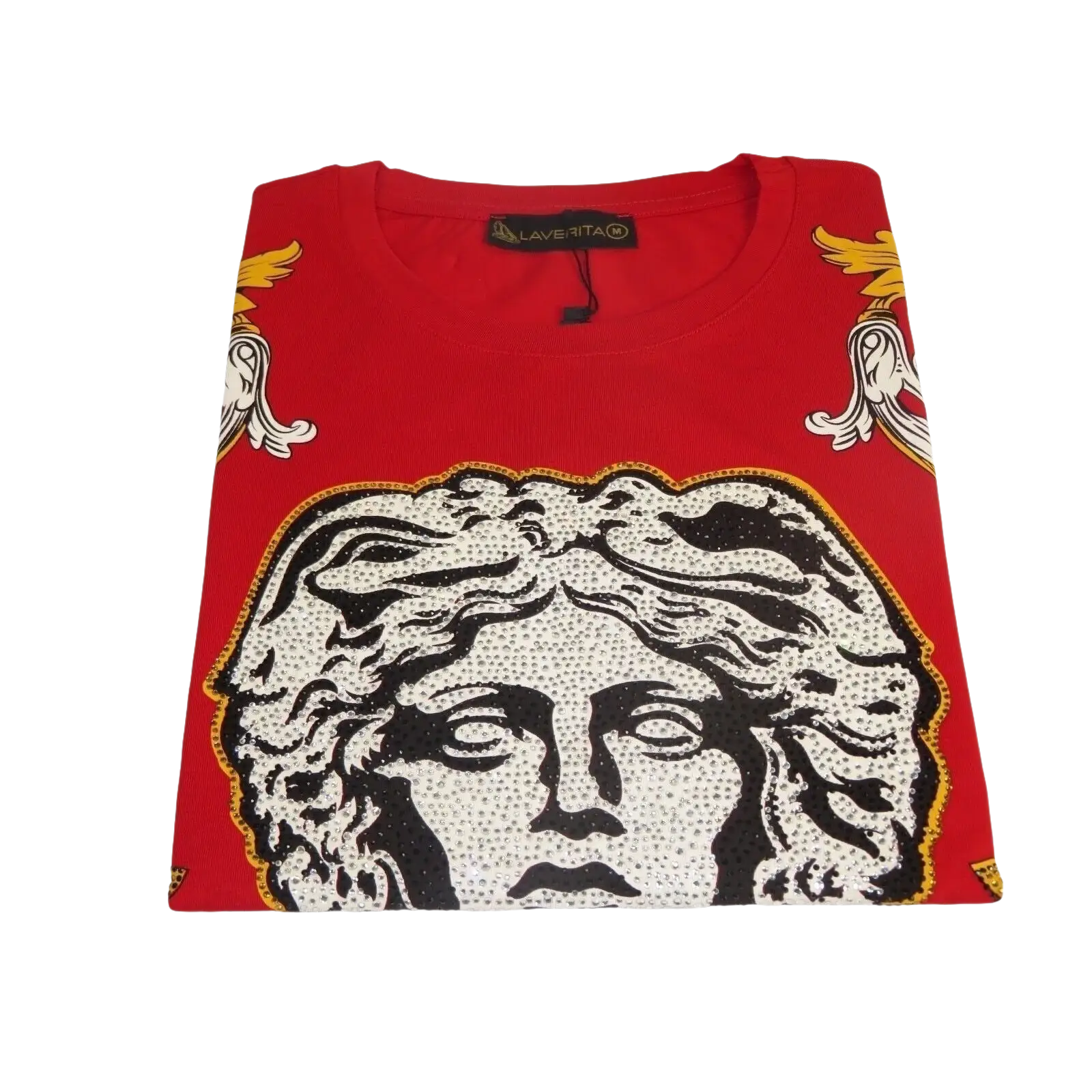 Men LAVERITA European Fashion Shirt Short Sleeves Medusa Floral Design 93361 Red - J.Valintin Men's Wear Legend - 99939