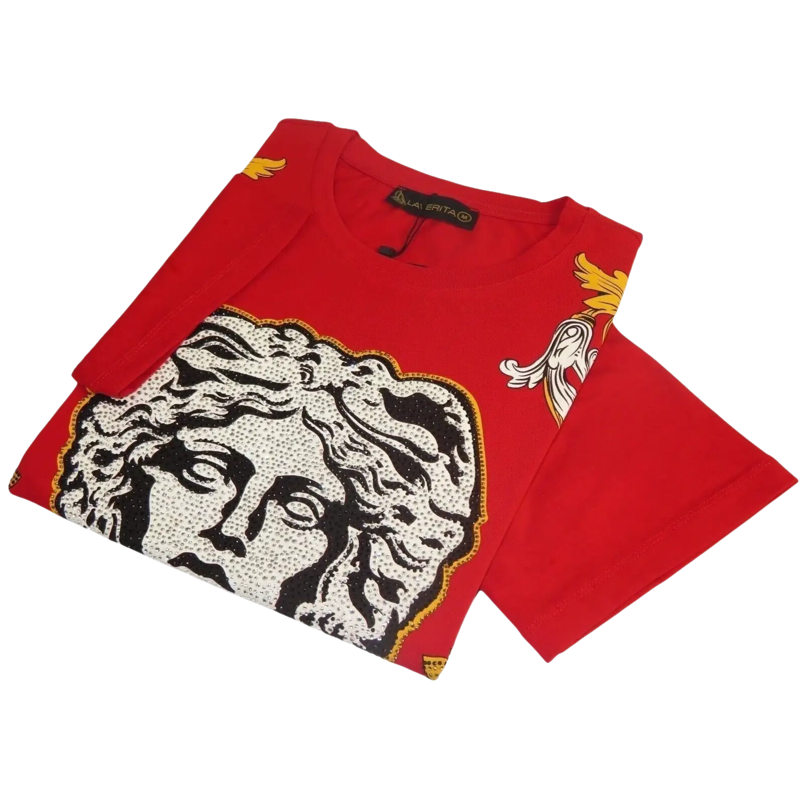 Men LAVERITA European Fashion Shirt Short Sleeves Medusa Floral Design 93361 Red - J.Valintin Men's Wear Legend - 99939