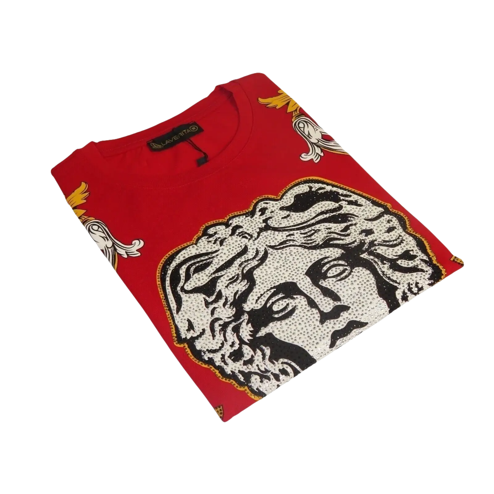 Men LAVERITA European Fashion Shirt Short Sleeves Medusa Floral Design 93361 Red - J.Valintin Men's Wear Legend - 99939