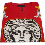 Men LAVERITA European Fashion Shirt Short Sleeves Medusa Floral Design 93361 Red - J.Valintin Men's Wear Legend - 99939