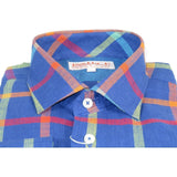 Men Linen Sports Shirt By INSERCH English Plaid European 2905 Blue Multi Checker - J.Valintin Men's Wear Legend - 94087