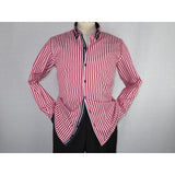 Men Makrom Shirt Cotton Blend wrinkle less Double collar Stripe 6493 red white - J.Valintin Men's Wear Legend - 74193