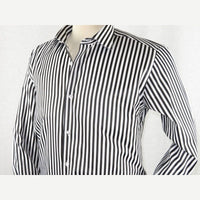 Men Makrom Shirt Cotton Blend wrinkle less Long Sleeves Stripe 6487 Black white - J.Valintin Men's Wear Legend - 74181