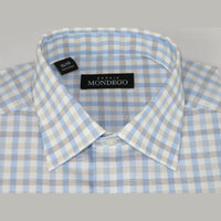 Men Mondego 100% Cotton Dress Sport Classic Business shirt sn100 blue checker - J.Valintin Men's Wear Legend - 4392