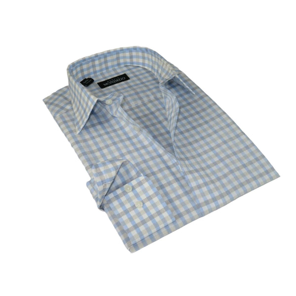 Men Mondego 100% Cotton Dress Sport Classic Business shirt sn100 blue checker - J.Valintin Men's Wear Legend - 4392