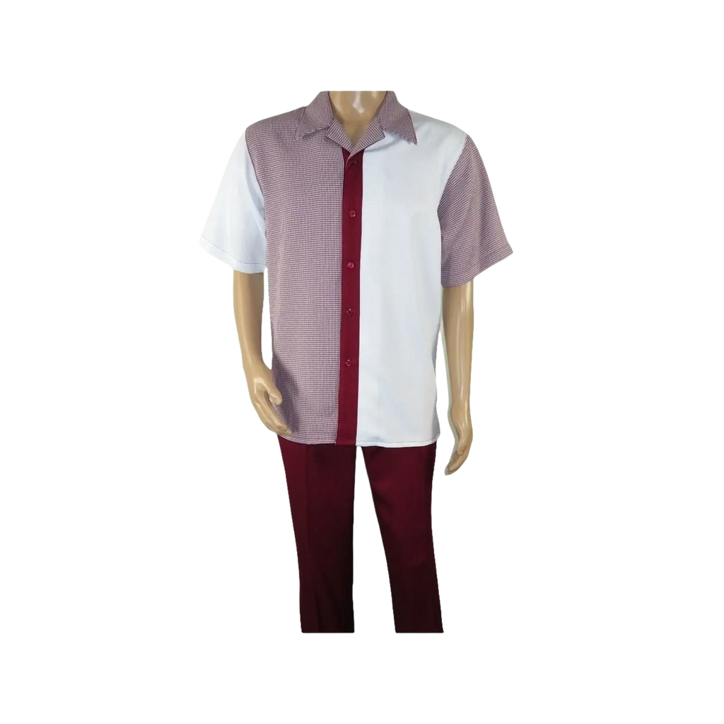 Men MONTIQUE 2pc Walking Leisure Suit Matching Set Short Sleeves 2211 Burgundy - J.Valintin Men's Wear Legend - 94730