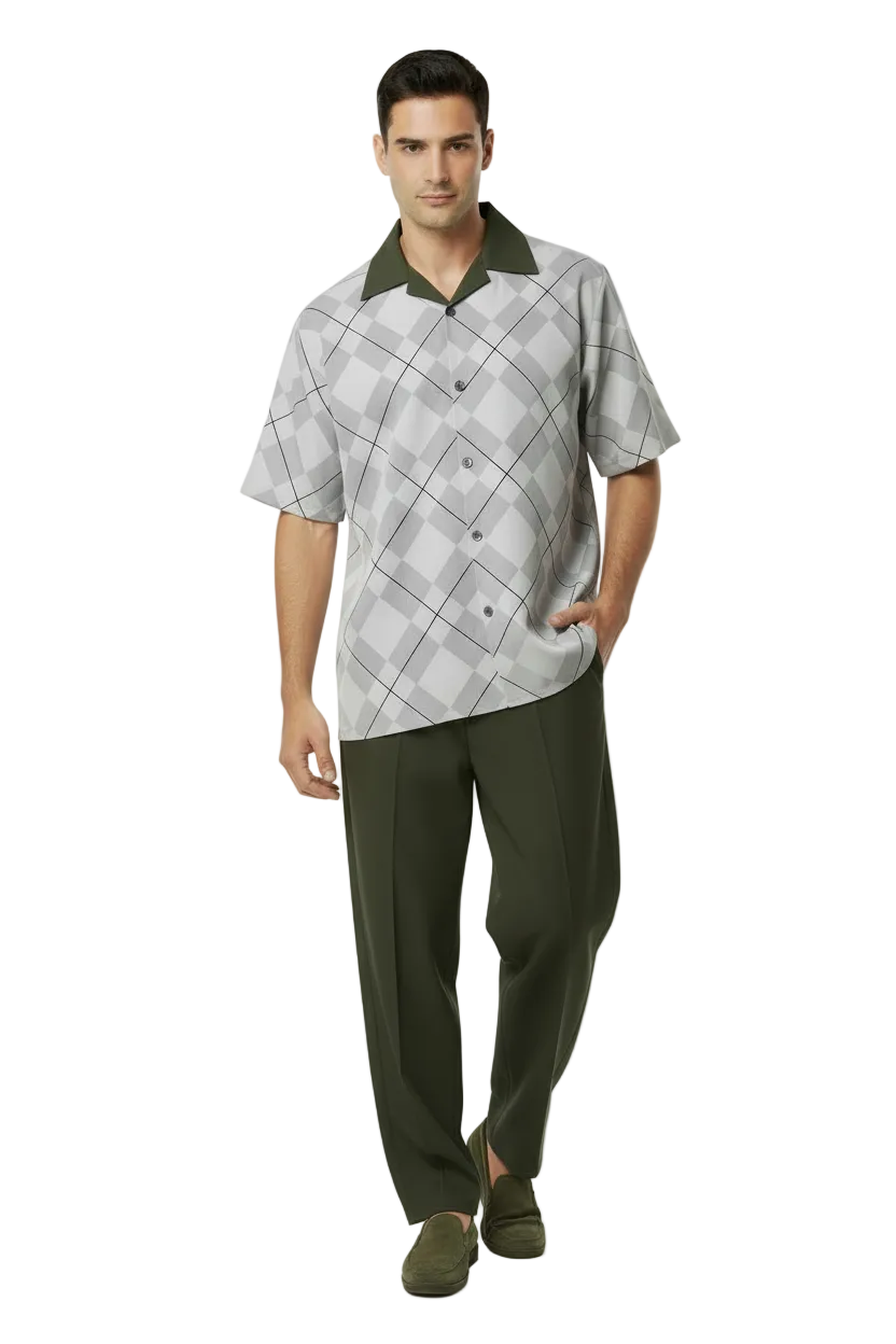 Men MONTIQUE 2pc Walking Leisure Suit Matching Set Short Sleeves 2216 green