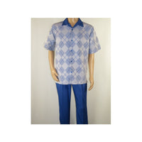 Men MONTIQUE 2pc Walking Leisure Suit Matching Set Short Sleeves 2216 Royal blue - J.Valintin Men's Wear Legend - 95746