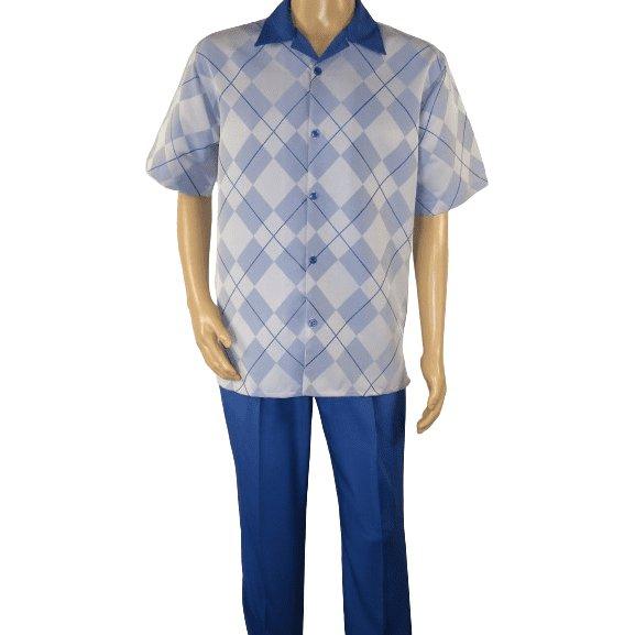 Men MONTIQUE 2pc Walking Leisure Suit Matching Set Short Sleeves 2216 Royal blue - J.Valintin Men's Wear Legend - 95746