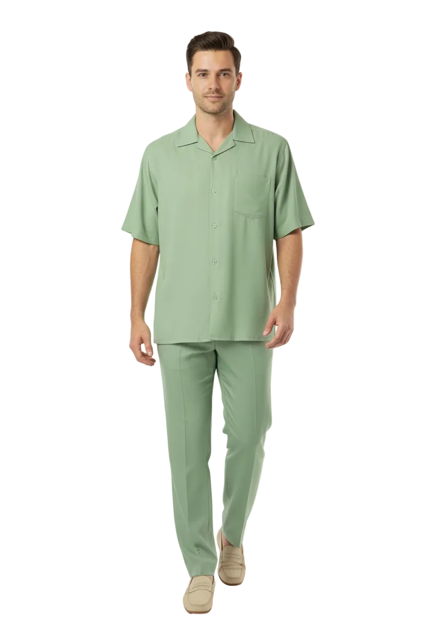 Men MONTIQUE 2pc Walking Leisure Suit Matching Set Short Sleeves 696 Apple Green