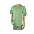 Men MONTIQUE 2pc Walking Leisure Suit Matching Set Short Sleeves 696 Apple Green - J.Valintin Men's Wear Legend - 95753