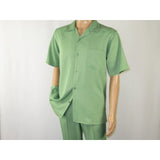 Men MONTIQUE 2pc Walking Leisure Suit Matching Set Short Sleeves 696 Apple Green - J.Valintin Men's Wear Legend - 95753