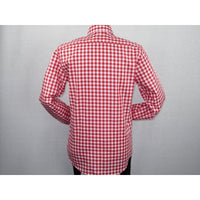 Men Oscar Banks All Cotton Shirt English Spread Collar Plaid Checker 5949 Red - J.Valintin Men's Wear Legend - 74234