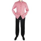 Men Oscar Banks All Cotton Shirt English Spread Collar Plaid Checker 5949 Red - J.Valintin Men's Wear Legend - 74234