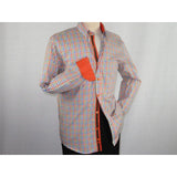 Men Oscar Banks All Cotton Shirt Hidden Button Down Collar Checker 5851 Orange - J.Valintin Men's Wear Legend - 29023