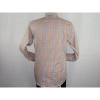 Men Oscar Banks All Cotton Shirt Hidden Button Down Collar Checker 5851 Orange - J.Valintin Men's Wear Legend - 29023