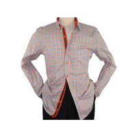 Men Oscar Banks All Cotton Shirt Hidden Button Down Collar Checker 5851 Orange - J.Valintin Men's Wear Legend - 29023