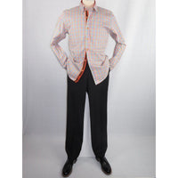 Men Oscar Banks All Cotton Shirt Hidden Button Down Collar Checker 5851 Orange - J.Valintin Men's Wear Legend - 29023