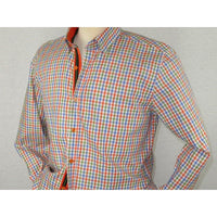 Men Oscar Banks All Cotton Shirt Hidden Button Down Collar Checker 5851 Orange - J.Valintin Men's Wear Legend - 29023