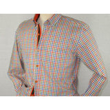 Men Oscar Banks All Cotton Shirt Hidden Button Down Collar Checker 5851 Orange - J.Valintin Men's Wear Legend - 29023