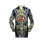 Men Oscar Banks Turkey Shirt Satin Entertainer Performer 6335 - 04 navy Floral - J.Valintin Men's Wear Legend - 72358