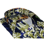 Men Oscar Banks Turkey Shirt Satin Entertainer Performer 6335 - 04 navy Floral - J.Valintin Men's Wear Legend - 72358