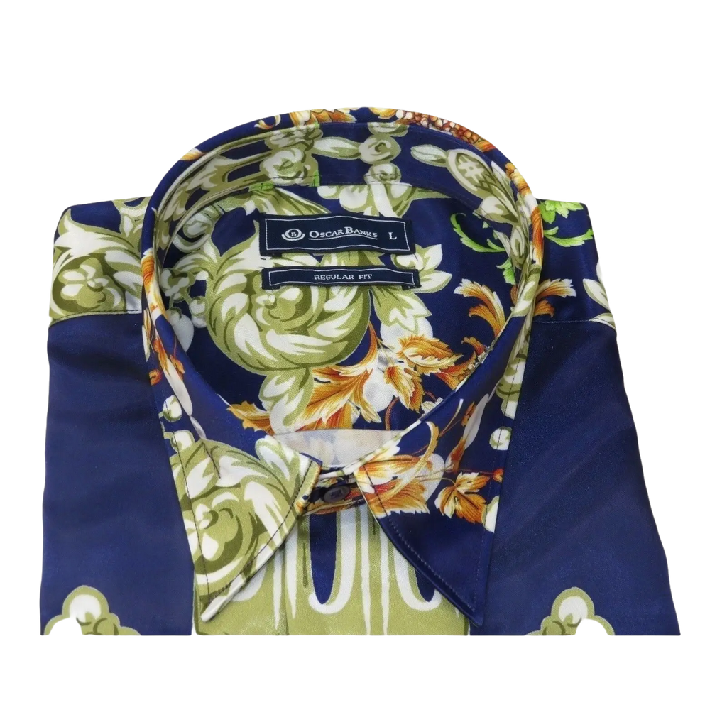 Men Oscar Banks Turkey Shirt Satin Entertainer Performer 6335 - 04 navy Floral - J.Valintin Men's Wear Legend - 72358