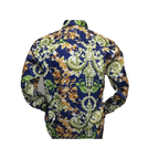 Men Oscar Banks Turkey Shirt Satin Entertainer Performer 6335 - 04 navy Floral - J.Valintin Men's Wear Legend - 72358