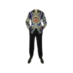 Men Oscar Banks Turkey Shirt Satin Entertainer Performer 6335 - 04 navy Floral - J.Valintin Men's Wear Legend - 72358