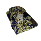Men Oscar Banks Turkey Shirt Satin Entertainer Performer 6335 - 04 navy Floral - J.Valintin Men's Wear Legend - 72358