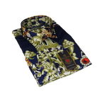 Men Oscar Banks Turkey Shirt Satin Entertainer Performer 6335 - 04 navy Floral - J.Valintin Men's Wear Legend - 72358