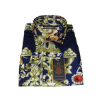 Men Oscar Banks Turkey Shirt Satin Entertainer Performer 6335 - 04 navy Floral - J.Valintin Men's Wear Legend - 72358
