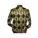 Men Oscar Banks Turkey Shirt Satin Singer Performer 6268 - 07 Black Gold Floral - J.Valintin Men's Wear Legend - 72448
