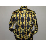 Men Oscar Banks Turkey Shirt Satin Singer Performer 6268 - 07 Black Gold Floral - J.Valintin Men's Wear Legend - 72448