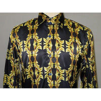 Men Oscar Banks Turkey Shirt Satin Singer Performer 6268 - 07 Black Gold Floral - J.Valintin Men's Wear Legend - 72448