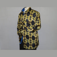 Men Oscar Banks Turkey Shirt Satin Singer Performer 6268 - 07 Black Gold Floral - J.Valintin Men's Wear Legend - 72448