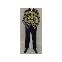 Men Oscar Banks Turkey Shirt Satin Singer Performer 6268 - 07 Black Gold Floral - J.Valintin Men's Wear Legend - 72448