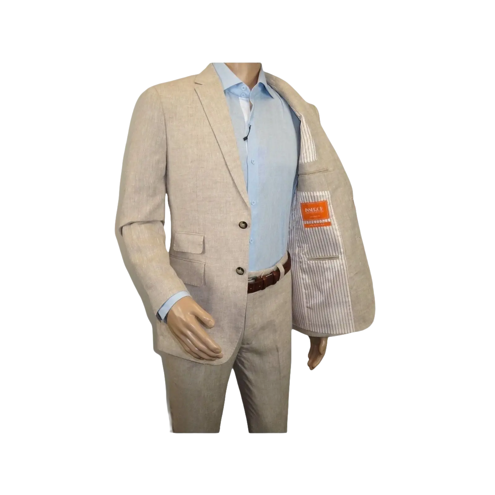 Men Premium 100% Linen Cocktail Suit by INSERCH Breathable and cool SU880 Tan - J.Valintin Men's Wear Legend - 100647